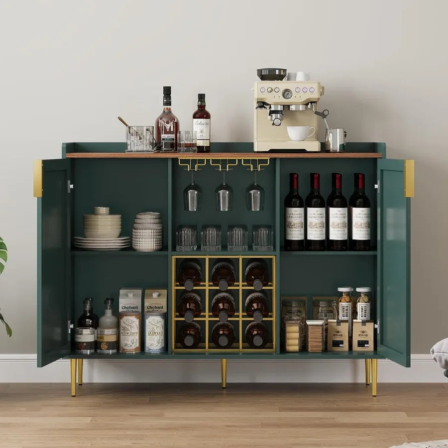 48″ Modern Wine Bar Cabinet – Fluted Design with Built-In Wine Rack & Glass Holder