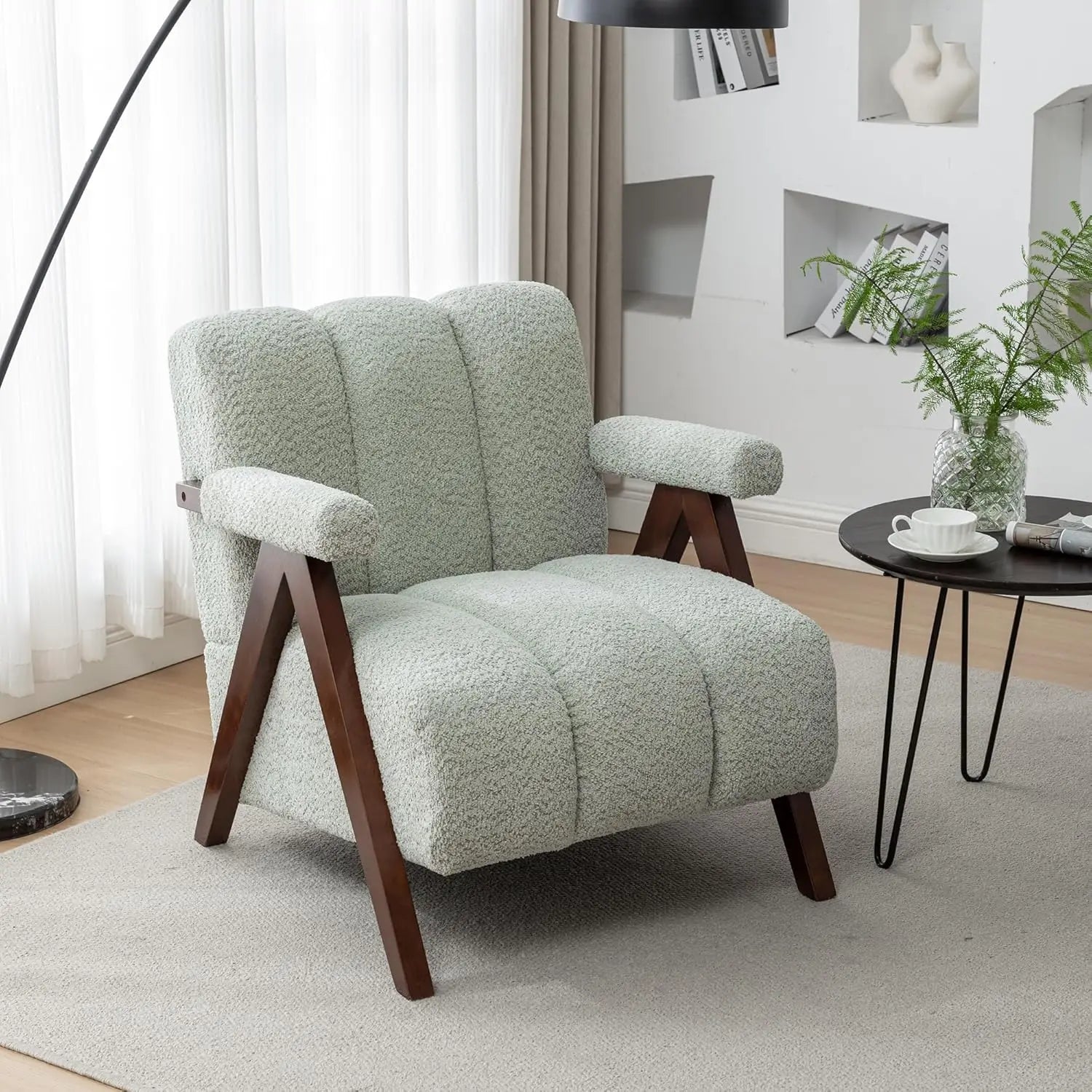 Mid-Century Modern Accent Chair – Upholstered Armchair with Solid Wood Frame