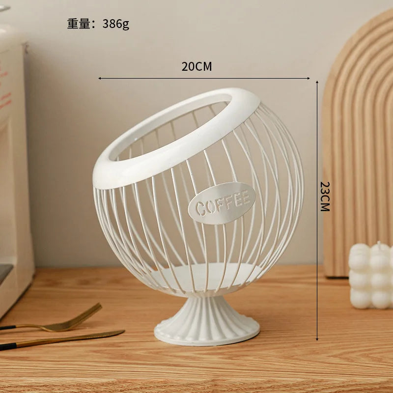 Creative Iron Fruit Basket & Coffee Capsule Organizer – Blue Diagonal Storage Basket