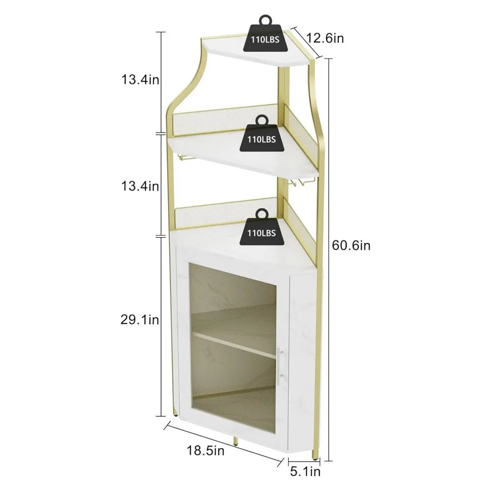 Corner Bar Cabinet – 5-Tier Industrial Wine & Liquor Cabinet with LED Lights