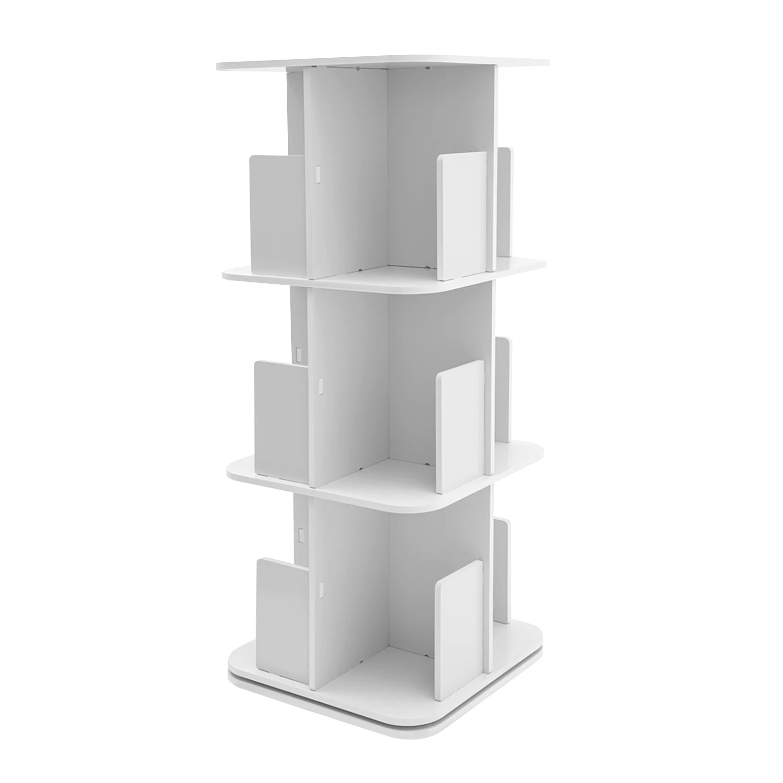 3-Tier 360° Rotating Bookshelf – Square Base Standing Bookcase for Small Spaces