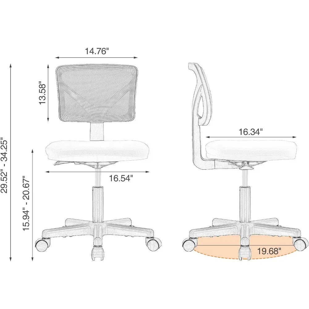 Ergonomic Mesh Swivel Office Chair with Low Back, Rolling Wheels, and Comfortable Armless Seat