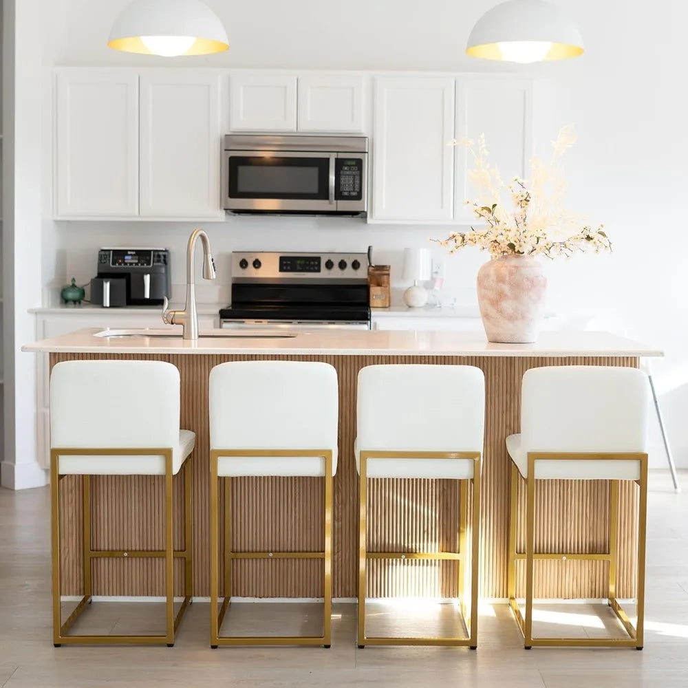 Leather Counter-Height Bar Stool with Back Support – 24″ Kitchen Stool