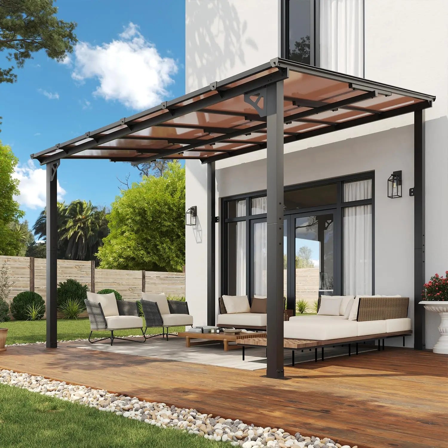 Wall-Mounted Gazebo Pergola – 10 ft × 12 ft with Sloped Roof