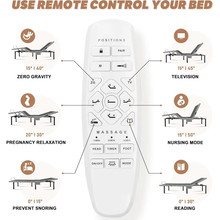 Queen Adjustable Bed Frame – Zero Gravity with 3D Massage & Upholstered Design