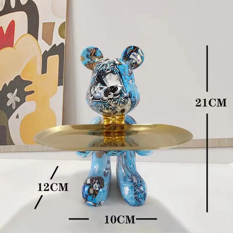 21cm Graffiti Bear Ornament Figurine Home Decoration Animal Statue Keys Storage Shelf Modern Room Sculpture Table Decor Gift