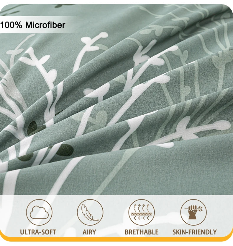 3pcs/set Leaf Floral Pattern Duvet Cover Set(1 Duvet Cover & 2 Pillowcase）Soft And Skin-Friendly Duvet Cover Bedding Set For Hom