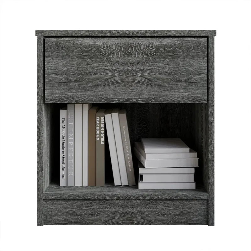 Versatile Wood Side Table for Living Room, Lounge, Stable and Sturdy Design. Minimalist Nightstand with1Drawer, Dark Gray