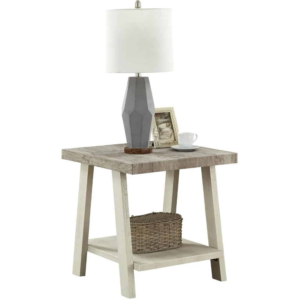 Furniture Athens Contemporary Two-Tone Wood Shelf End Table, Weathered Gray and Beige