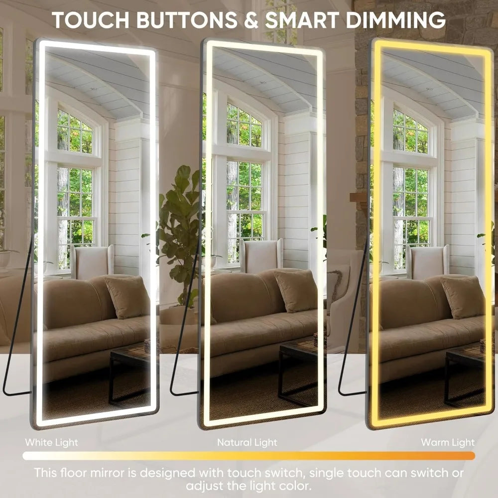 Antok LED Illuminated Full-Length Floor Mirror, 71 x 28 Freestanding Lighted Mirror for Hanging or Standing Use