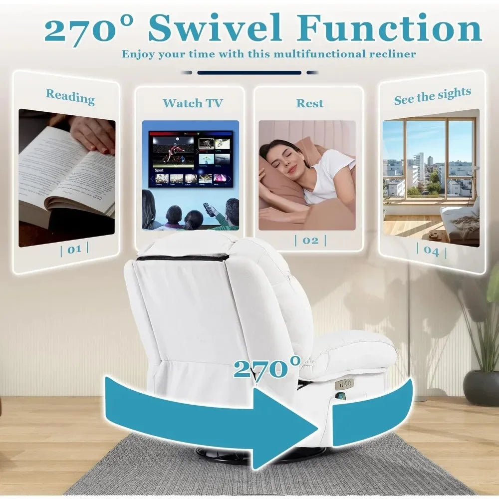 Recliner Chair, Wide Rocker Chair, Rocking Chair with Massage and Heat, 270°Swivel Nursery Rocking Chairs, Oversized Recliner fo