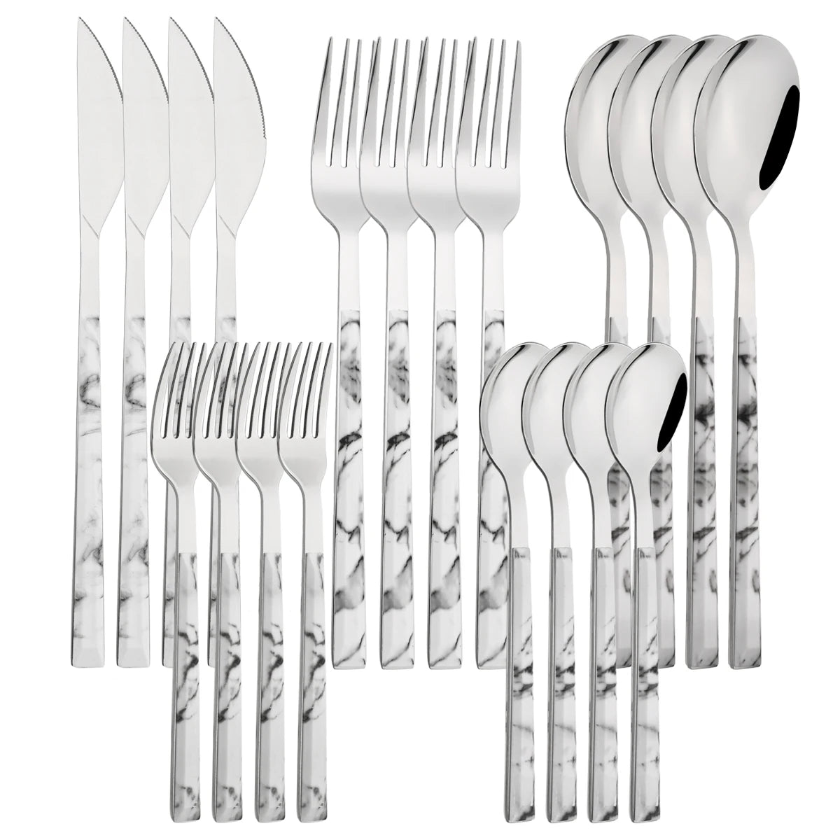 20Pcs Creative Rose Tableware Imitation Wood Handle Cutlery Set Knife Dessert Fork Spoon Dinnerware Set Stainless Steel Flatware