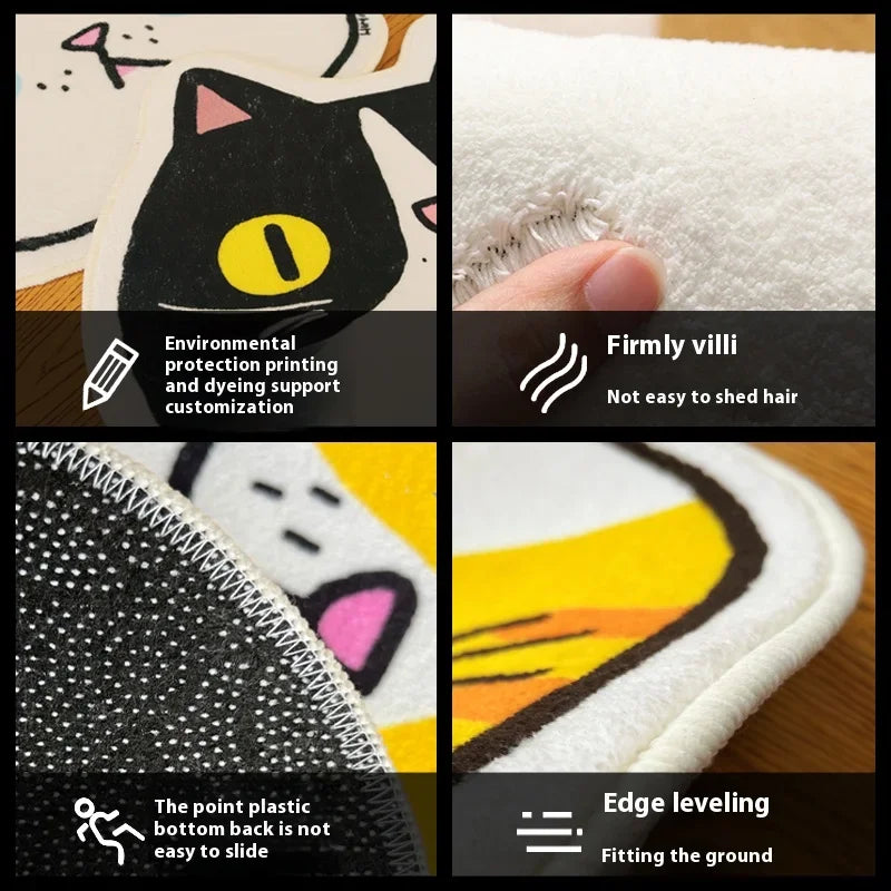 VIKAMA Cat Illustrated Carpet Cute Soft Comfortable Non-Slip Area Carpet Cat Cafe Living Room Bedroom Foot Mat Home Decor Rug