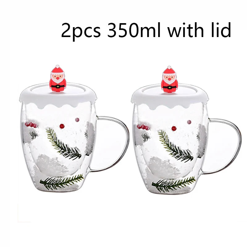 250/350ml Christmas Double Wall Glass Mugs Set Of 2 Heat-resistant Espresso Cup Milk Beverages Coffee Mugs For Holiday Gifts