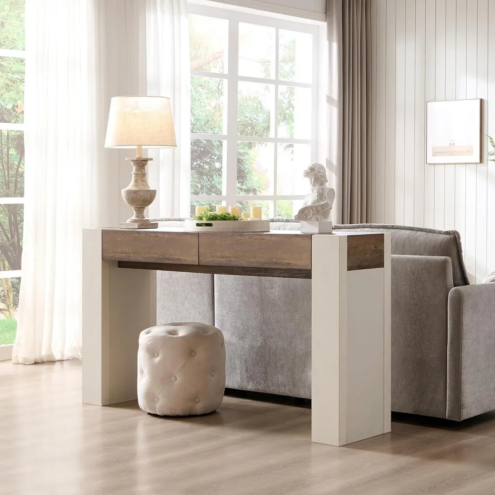 OKD Modern Entryway Console Table, Sofa Table with Drawers, 63 Long Hall Table Behind Couch, Thick Wood Design for Living Room,
