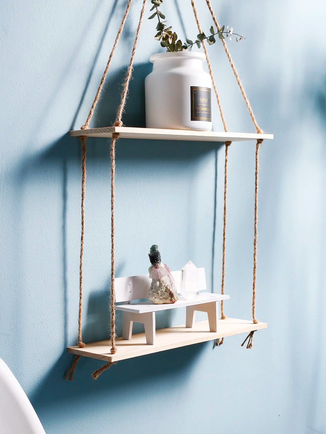 Macrame Hanging Shelf Wall Decor Handmade Rope Rustic Wood Floating Wall Shelf Display Stand Corner Wall Shelf For Photos Plant