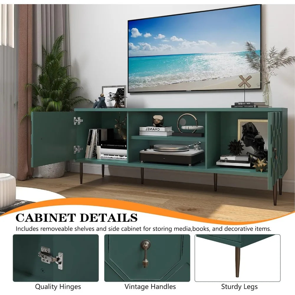 Modern TV Stand for 65/70inch TV, Entertainment Center with Storage Cabinet and Open Shelves, Embossed Pattern TV Stand, TV and