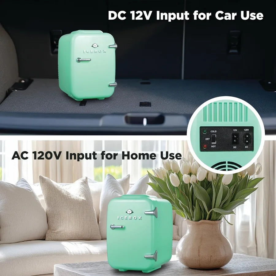 Mini Fridge for Bedroom Refrigerator Portable Cooler Warmer for Makeup Office Home Mini 4L 6-Can Mint Green