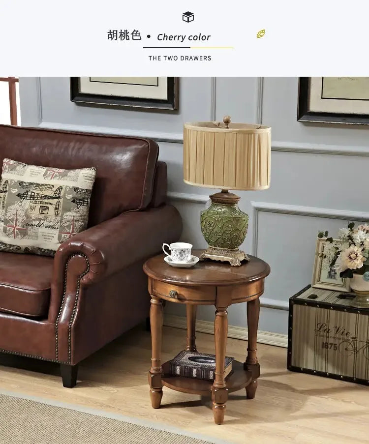American Small Coffee Table Wooden Side Sofa Side Cabinet Small Round Table Living Room Telephone Casual Coffee Table