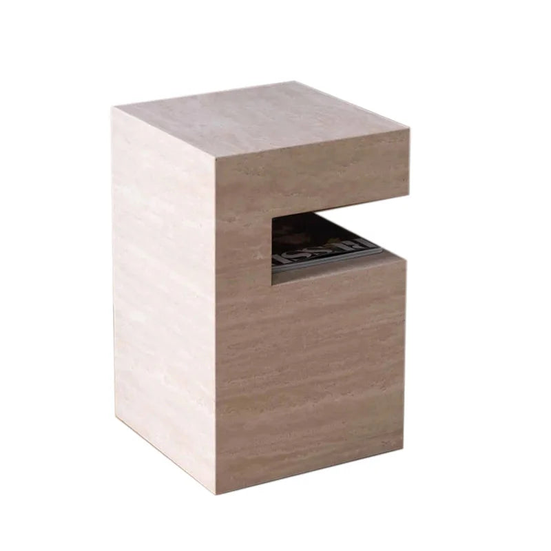 37x37x50CM Rosso Levanto Travertine Vintage Marble Side Table Nighstand Handmade Solid Natural Stone Coffee Table Desk