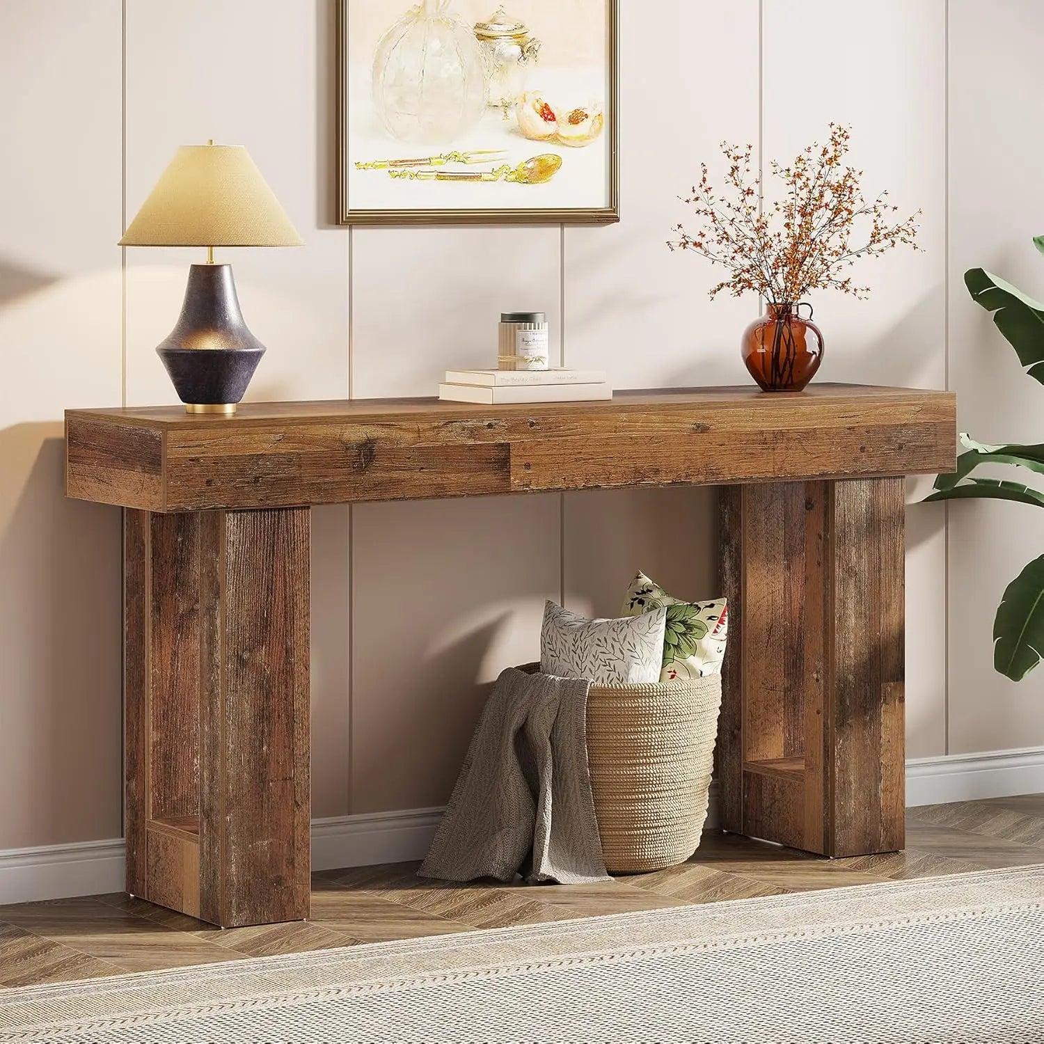 63-Inch Long Console Table, Wooden Rectangular Sofa Table Behind The Couch, Farmhouse Entryway Table for Entrance, Hallway