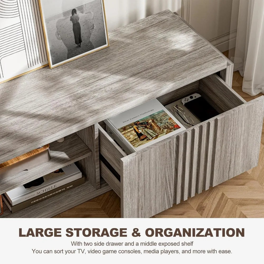 70-inch BELLEZE TV Stand with Oversized Drawers and 2-Tier Shelves for 75-inch TVs, Media Entertainment Center Console Table