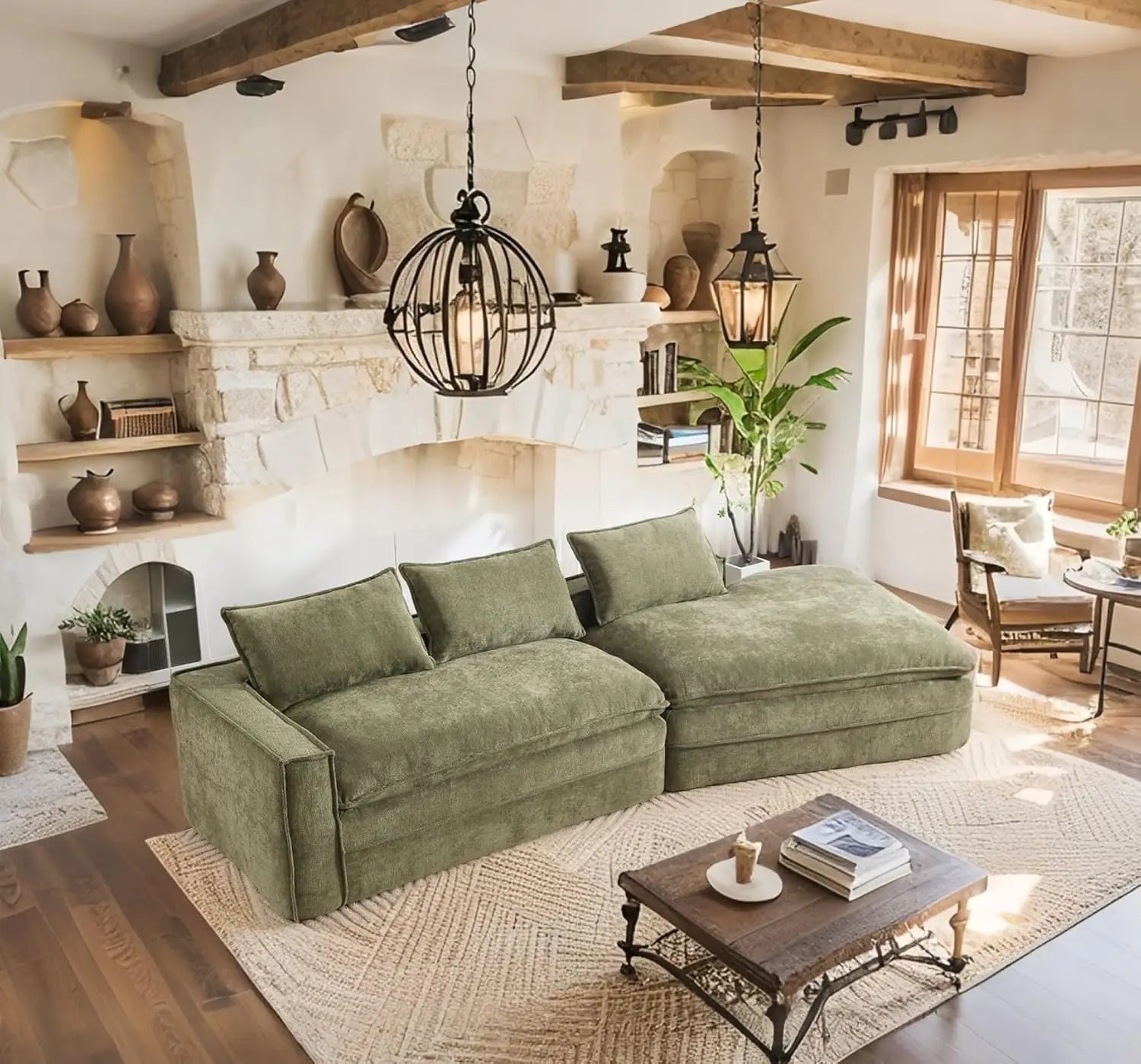 Oversized Deep Seat Cloud Couch-4-Seater Boneless Sectional Sofa for Living Room, Ready-to-Relax Large Modern Sofa