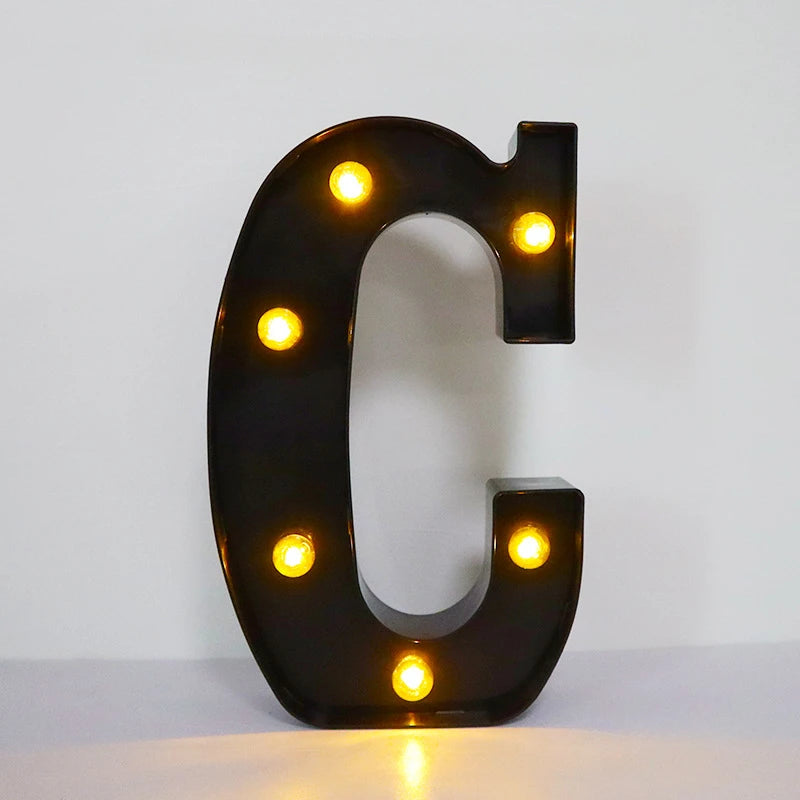 22cm Letters with Led Light Black Alphabet Letter Number Night Light Home Christmas Decoration Birthday Supplies Room Decoration