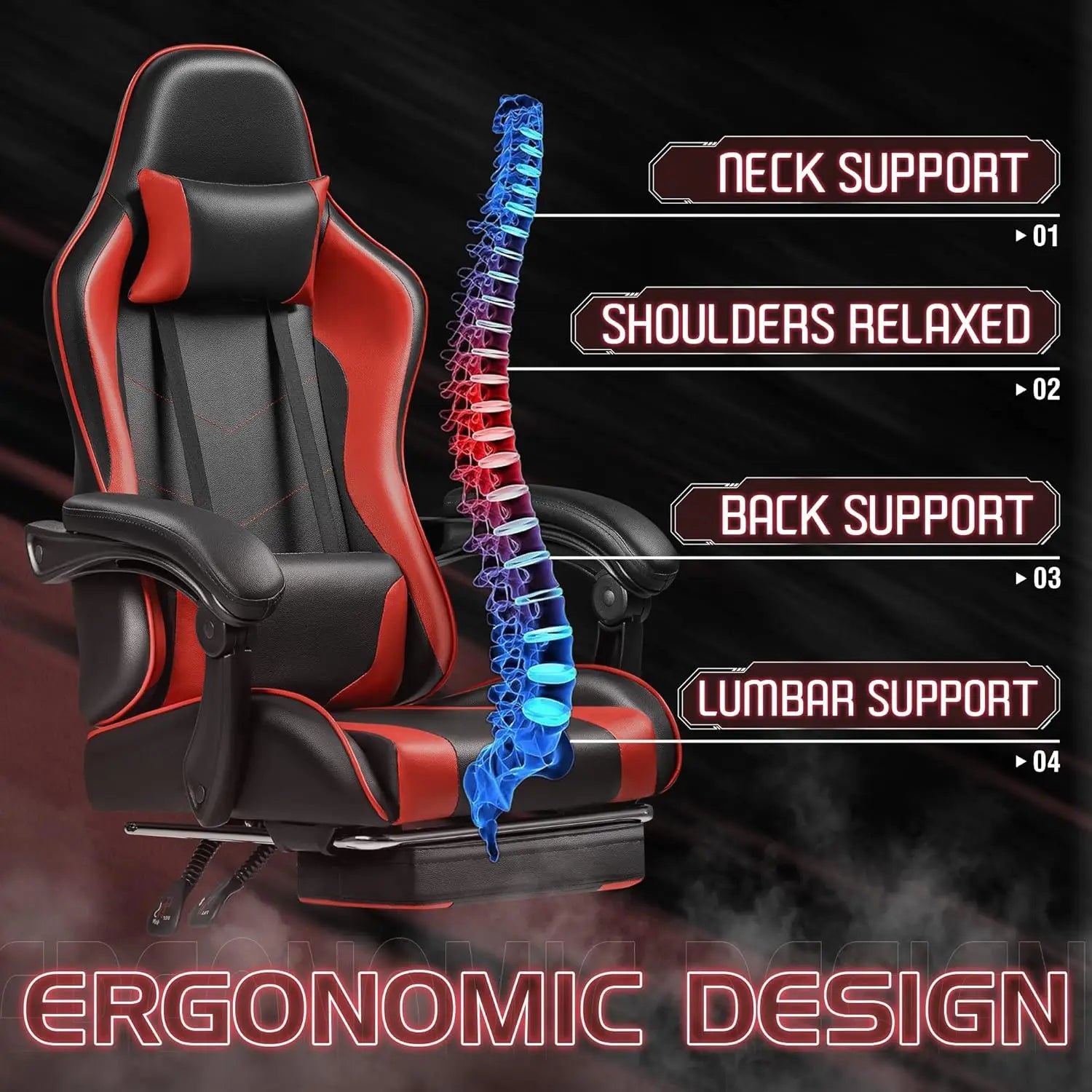 Homall Gaming Chair Video Game Chair Footrest and Massage Lumbar Support Ergonomic Computer Chair Height Adjustable Swivel Seat