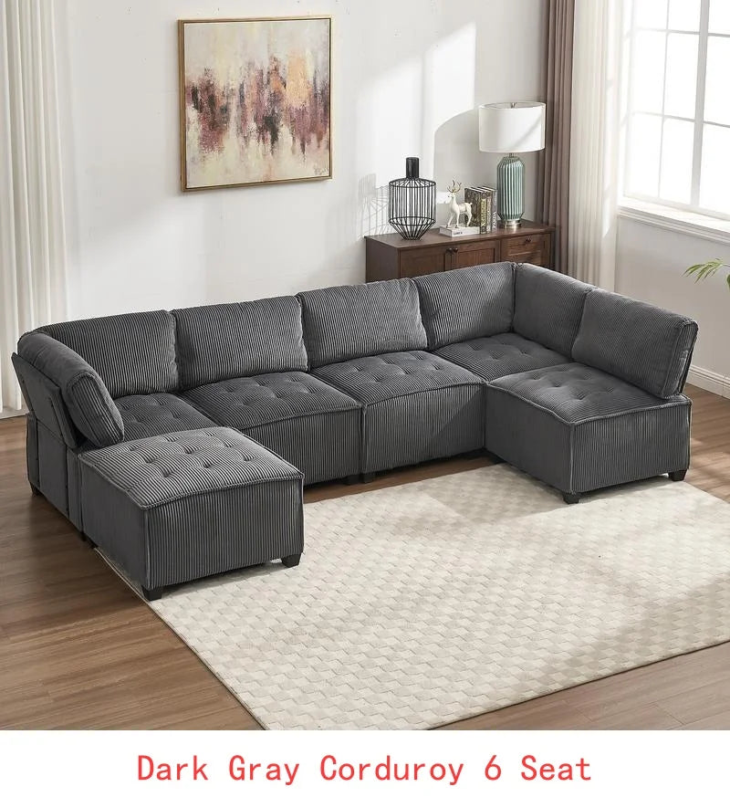 Modular Sectional Sofa U-Shaped Couch with Reversible Chaise, 6-Seat Convertible Design for Living Room