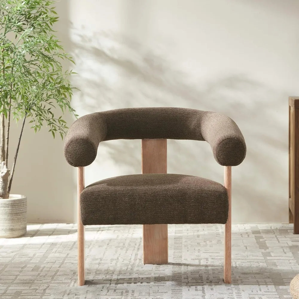 Modern Upholstered Barrel Accent Chair – Living Room Armchair with Solid Wood Legs