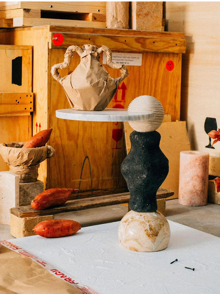 Natural marble round edge table living room high-end small coffee table coffee table