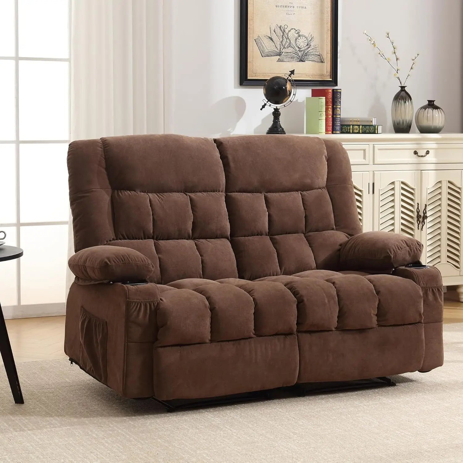Reclining Loveseat with Cup Holders for Living Room 2 Seat Manual Loveseat Recliner, Modern Power Recliner w/ USB Charging & Sto