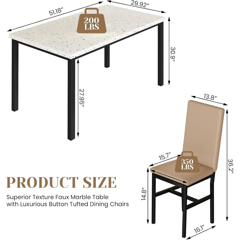 Dining Table Set for 6,Faux Marble Dining Room Table with 6 PU Leather Chairs, 7-Piece Kitchen Table and Chairs Set for Small S