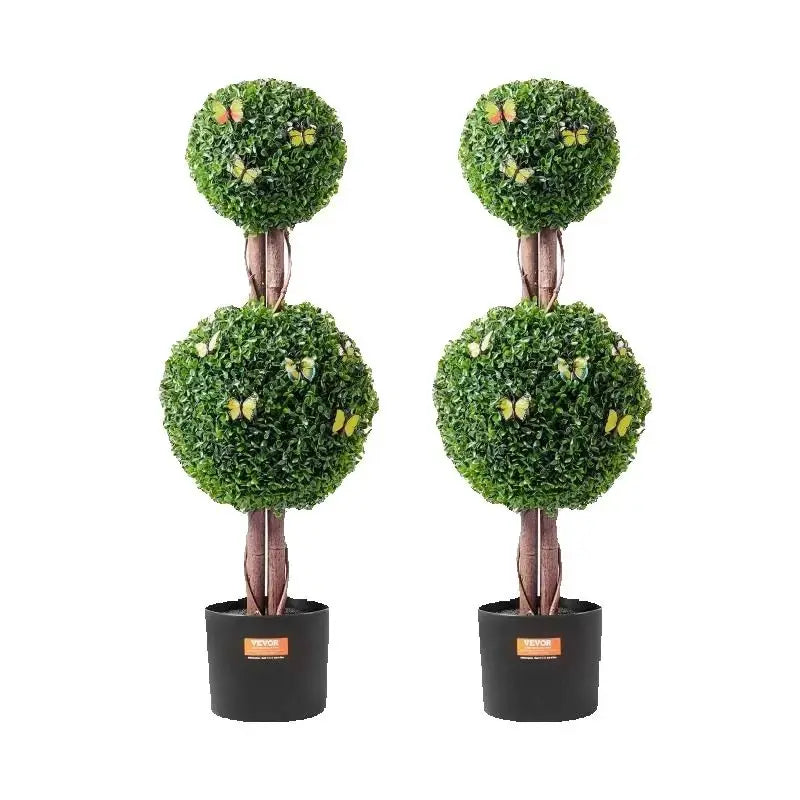 SucceBuy Artificial Boxwood Topiary Tree Faux Plant w/ Extra Leaves Pot Small Decoration UV Rated Set for Home Decor Indoor