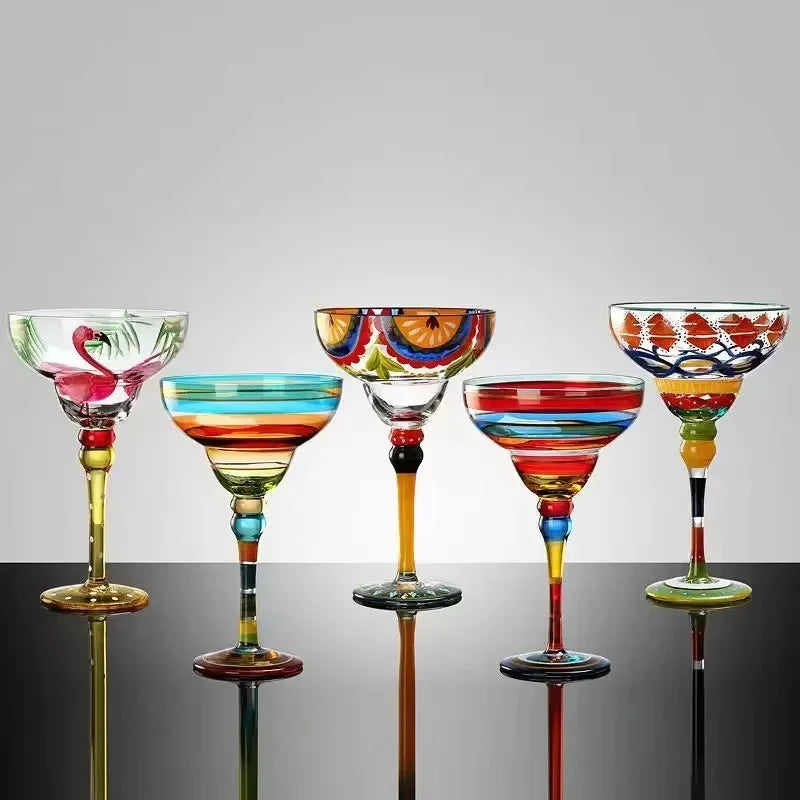 360ml Colorful Margarita Glasses Set Champagne Cocktail Cups Handmade Barware Elegant Home Bar Drinkware Wedding Party