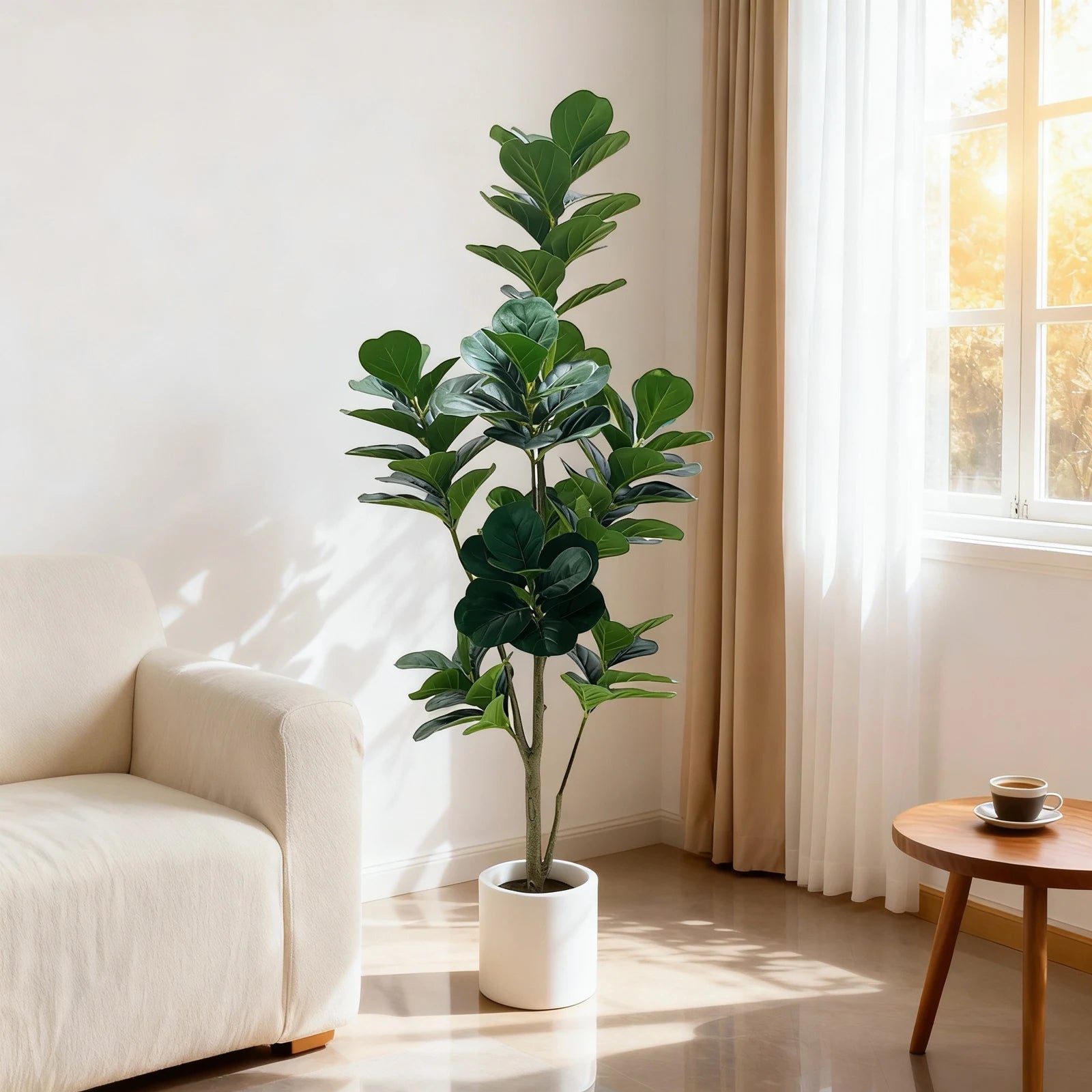 150cm Artificial Fiddle Leaf Fig Tree with Grey Planter Faux Floor Plant Indoor and Outdoor Fake Plant Tree Home Office Decor