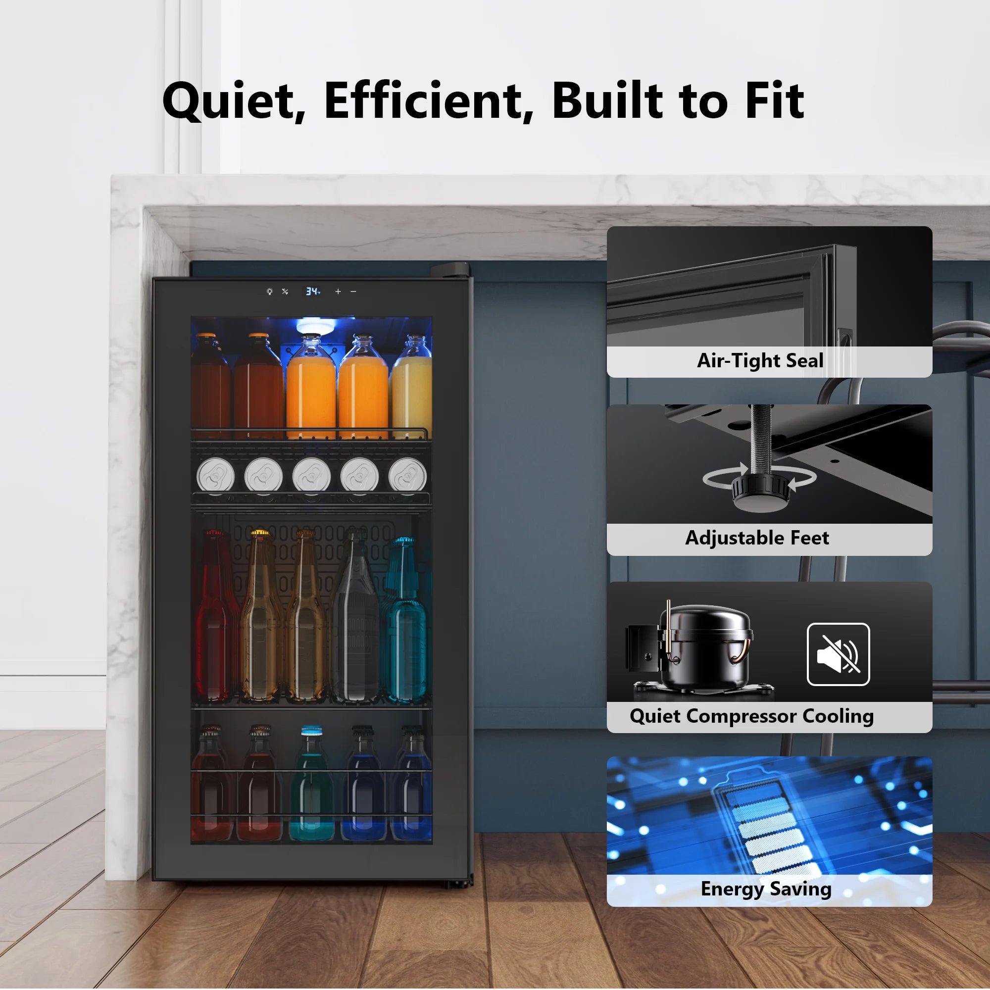 Beverage Refrigerator Cooler - Wine Cabinets, 46/62/88/95/130 L Drink Mini Fridge 34°F-54°F Digital Temperature Control for Home