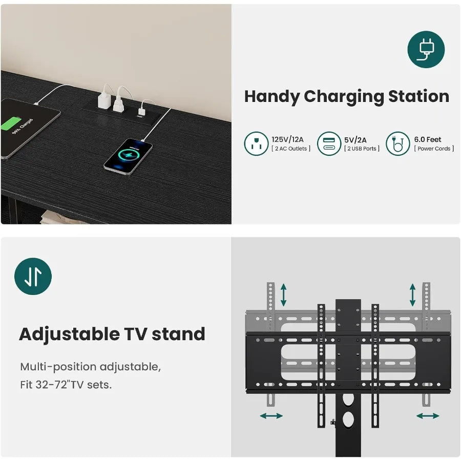 51.2inch Black TV Stand with Mount for 32 55 65 70 inch TVs Featuring Builtin Power Outlets and Ample Storage Space Ideal for L