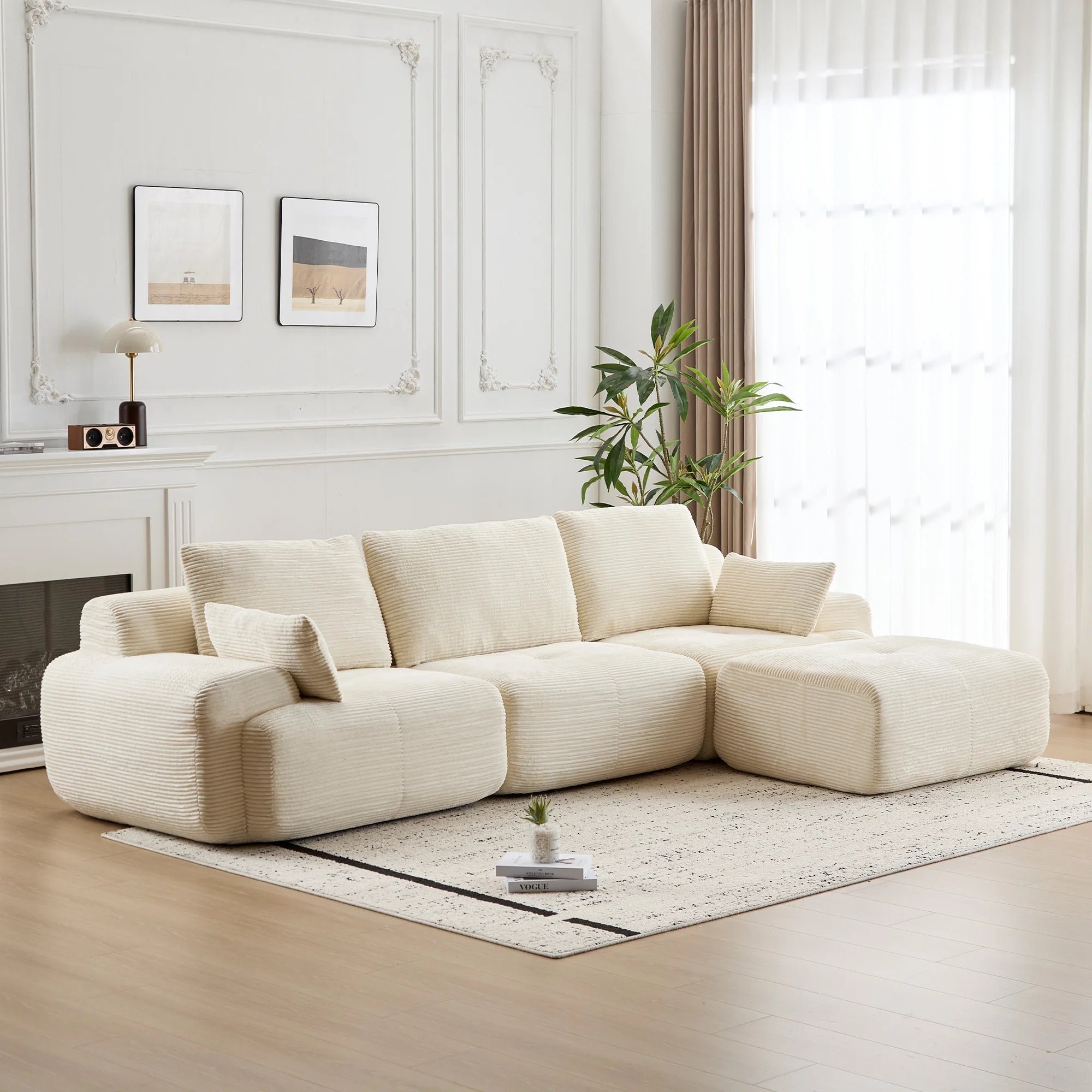 Modern Memory Foam Compressed Sofa,Large Sectional Couches for Living Room,Corduroy No Assembly Sofa,Deep Seat Loveseat Sofa