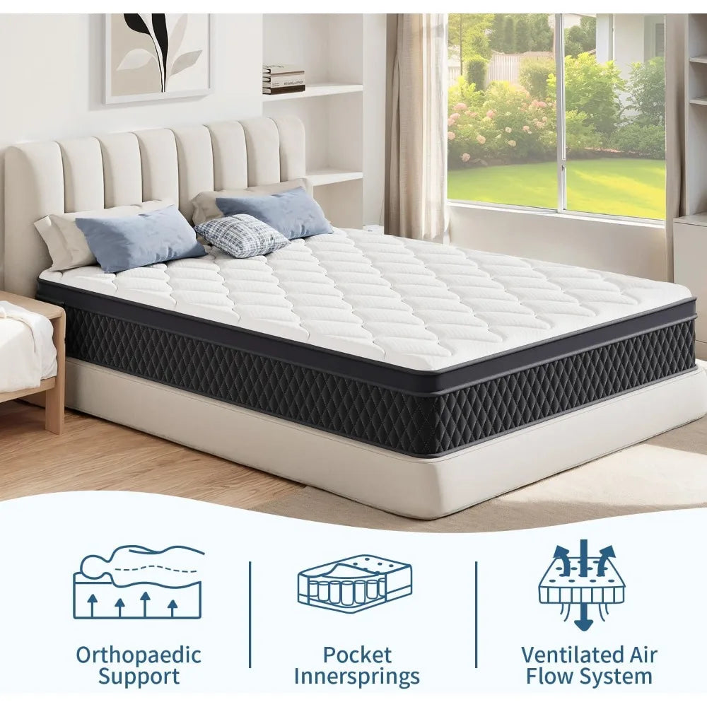12 Inch Hybrid Memory Foam Mattress in a Box, Pressure Relief, Pocket Springs for Motion Isolation, Medium Firm Support