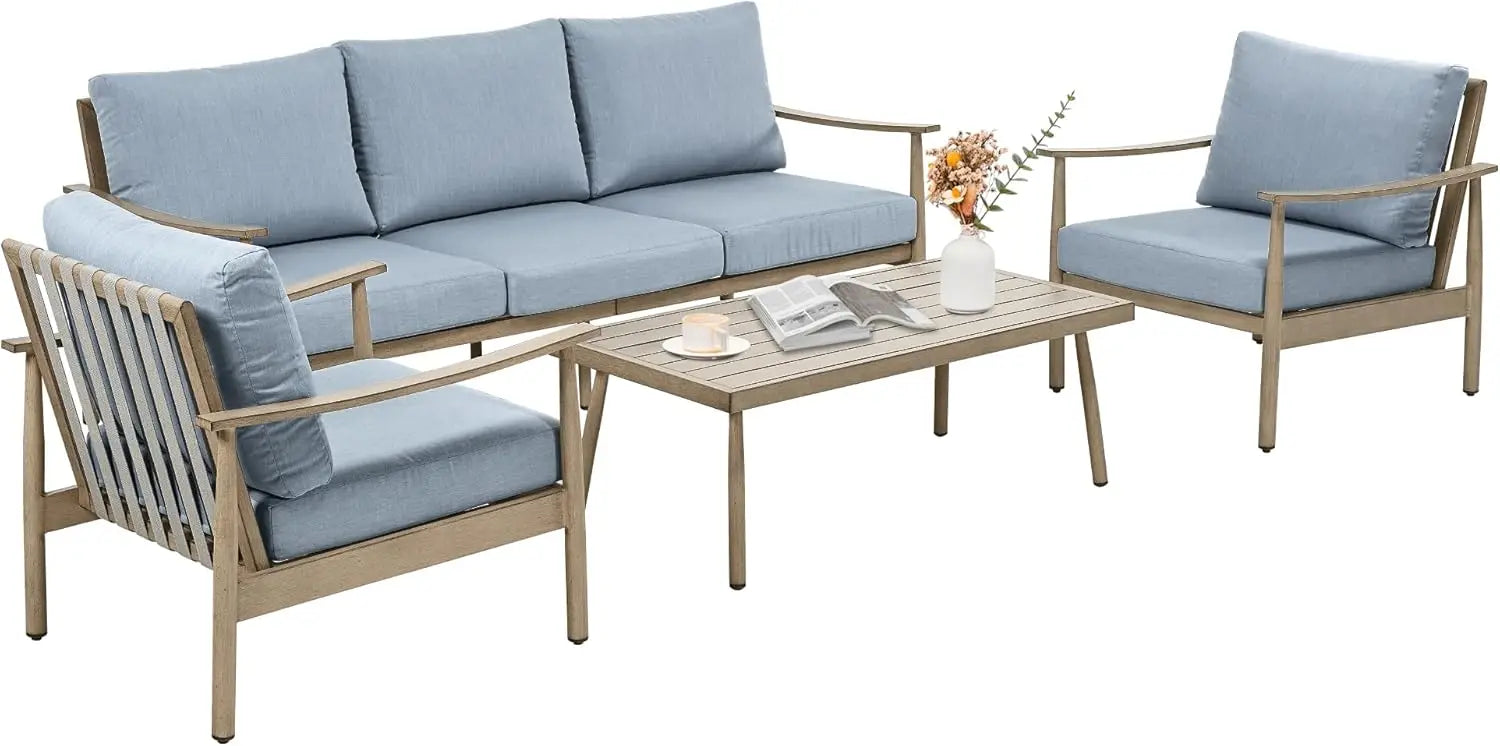 4 Pieces Patio Furniture Set, Aluminum Outdoor Patio Furniture Sets, 2 Swivel Chairs and Loveseat with Thick Cushion, Patio Conv