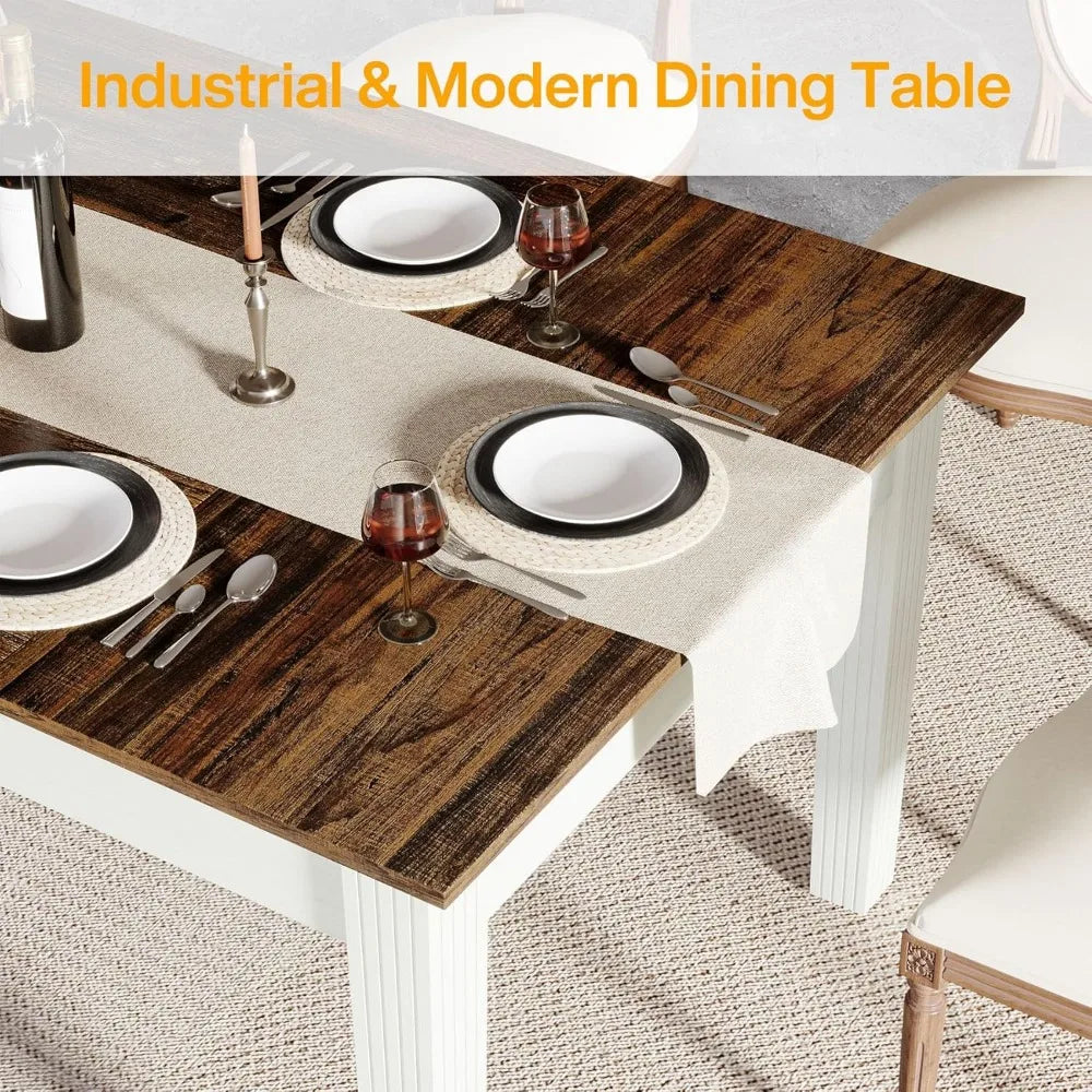 Dining Table for 4-6 People, 62-Inch Rectangular Kitchen Table with Solid Wood Legs, Modern Farmhouse Dinner Table fo