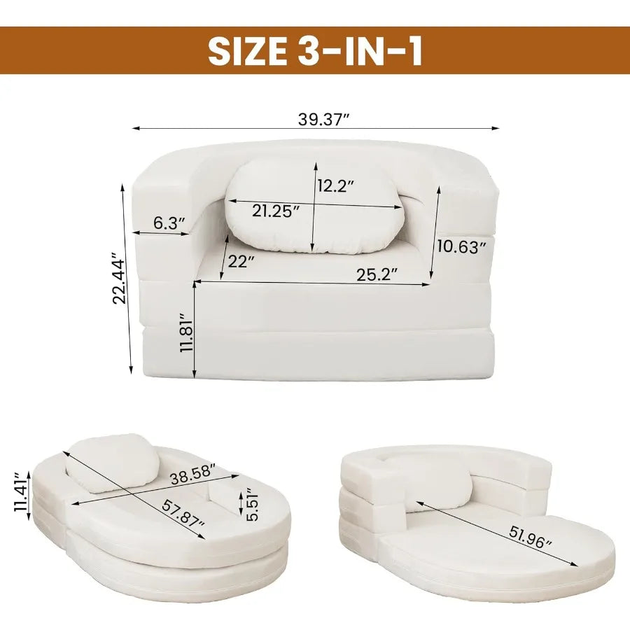 3in1 Folding Sofa Bed with Memory Foam Pillow and Bean Bag Chair Design Spacious Convertible Couch for Adults Ideal for Playtim