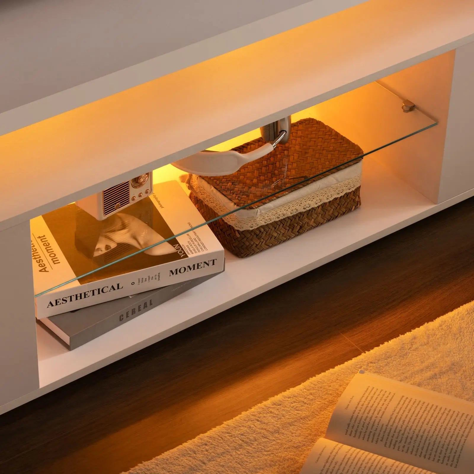 LED TV Stand White Entertainment Center, Gaming Center for 60 65inch TV with Storage, TV Stands for Gaming Living