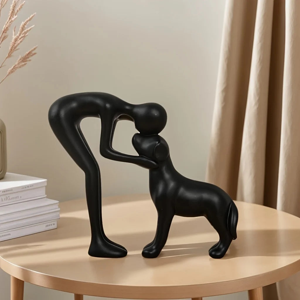 1Pc Resin Cute Puppy And Owner Craft Figurine Desktop Ornament Statue Model Indoor Home Office Decoration Pet Sculpture For Gift