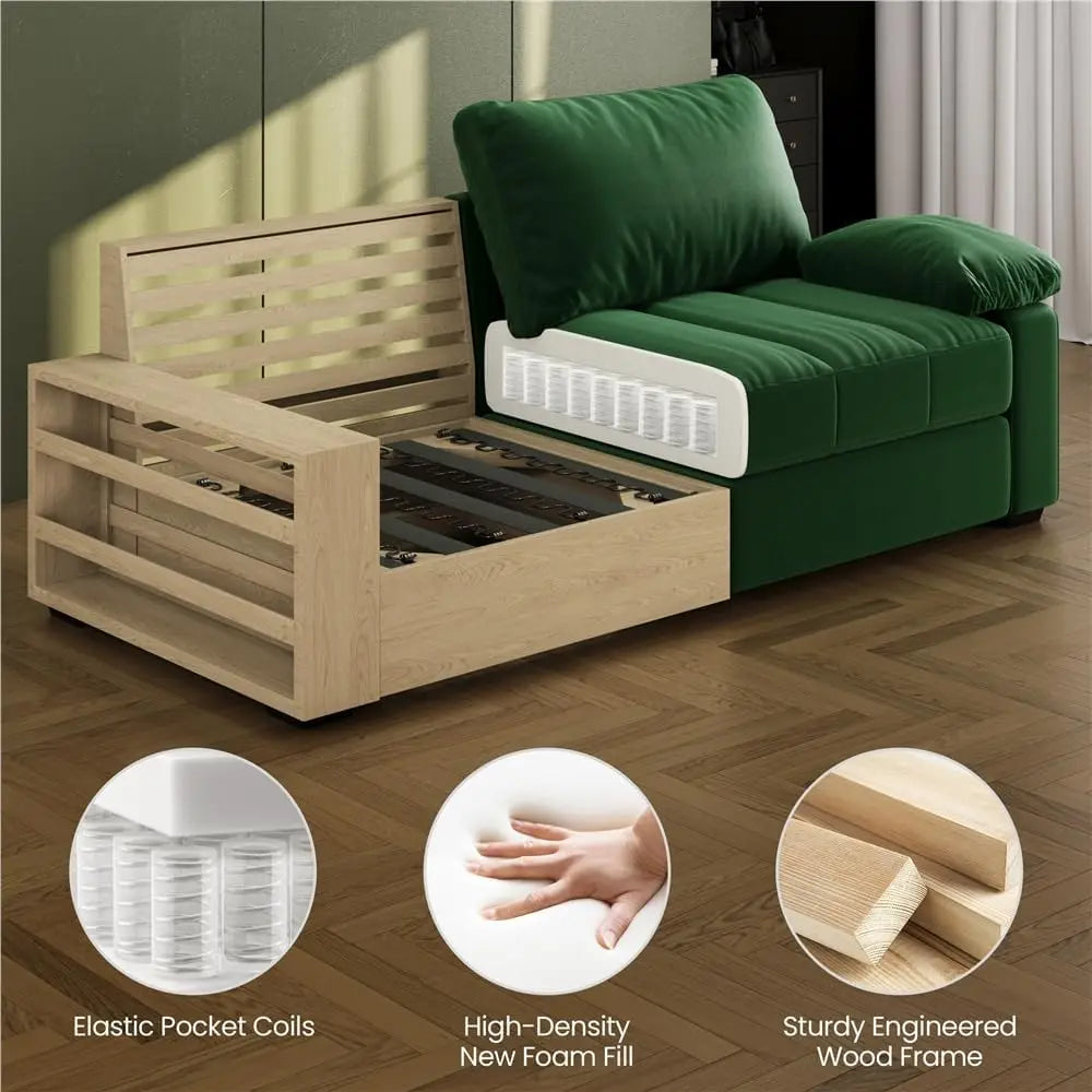 79" Velvet Couch, Comfy Sofa with Pocket Coils, Deep Seat, Storage Pockets and USB Ports, 2 Seater Modern Loveseat Sofas