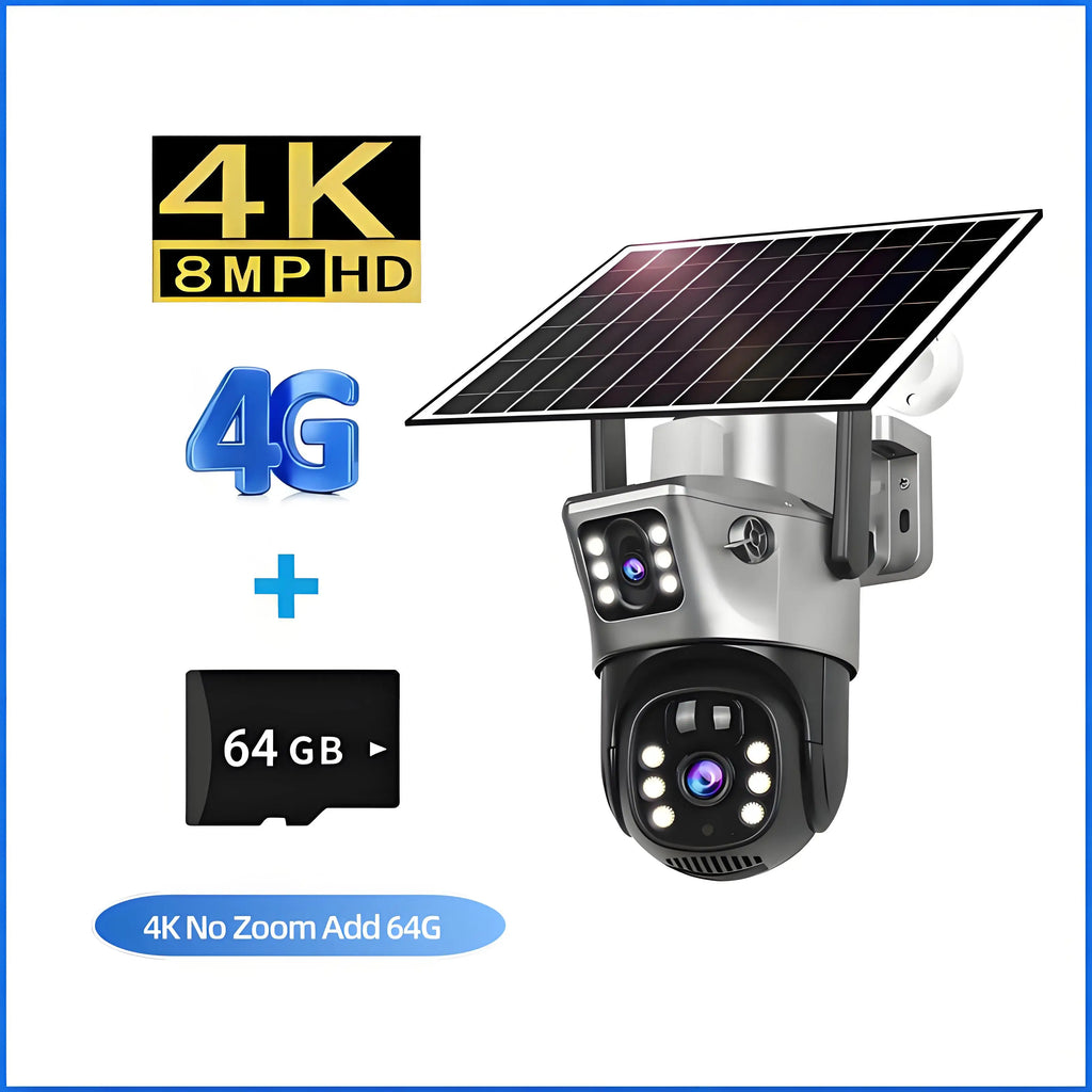 4G SIM Solar Security Camera – 12MP 6K Triple Lens PTZ (10× Zoom)