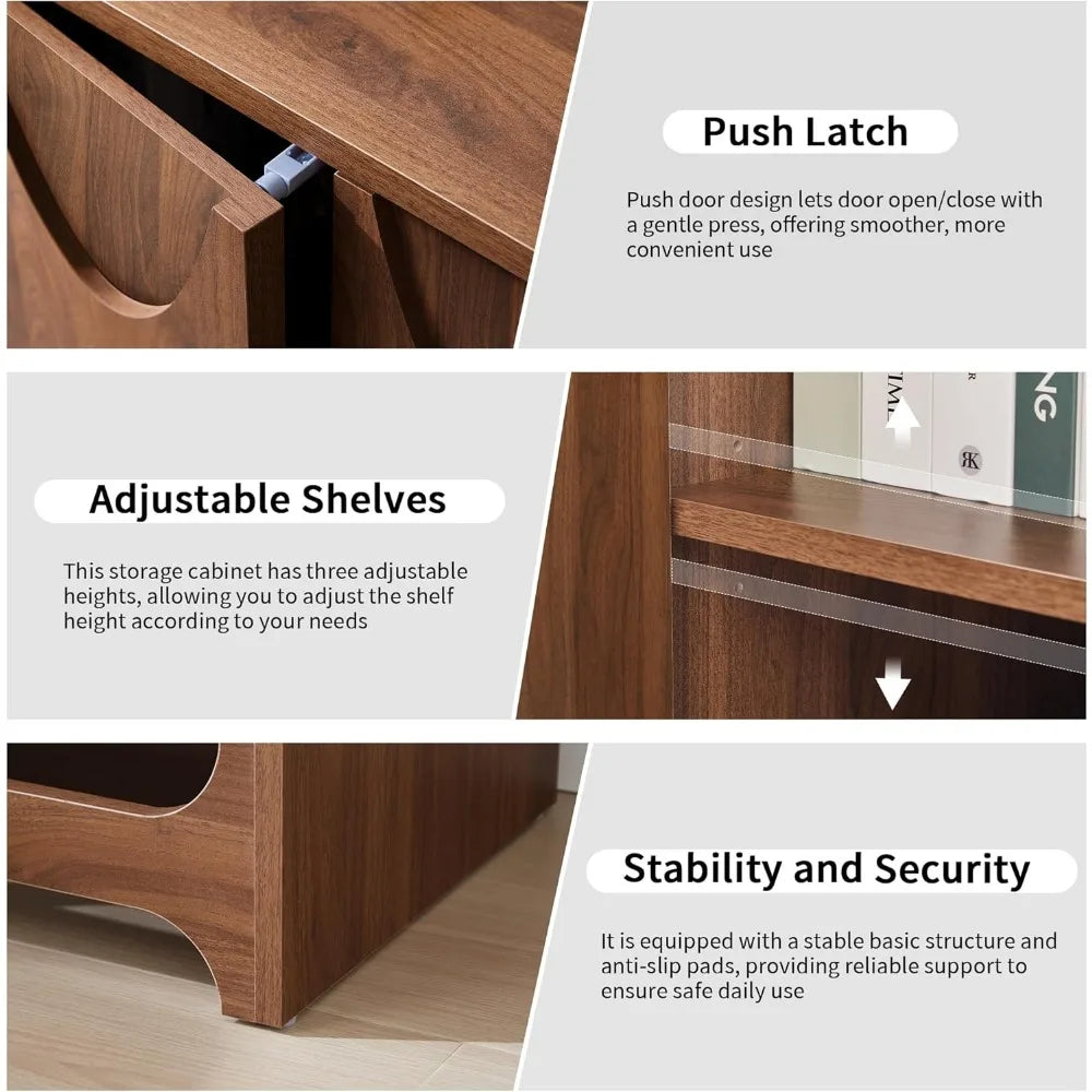 Sideboard Buffet Cabinet with Storage Set of 2, 63” Wide Mid Century Modern Wood Storage Cabinet with 4 Doors and Adjustable She