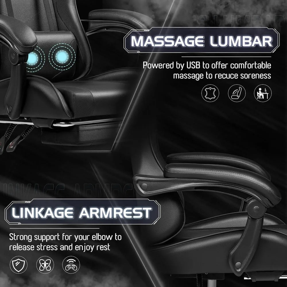 Homall Gaming Chair Video Game Chair Footrest and Massage Lumbar Support Ergonomic Computer Chair Height Adjustable Swivel Seat